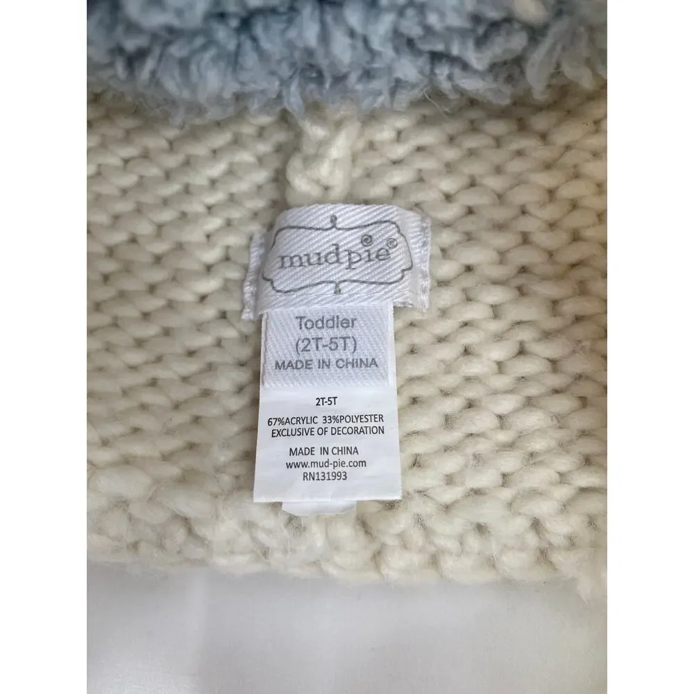 Mud Pie Toddler Knit Winter Hat Grey Fox Size 2t-5t Pom Pom Ear Flaps